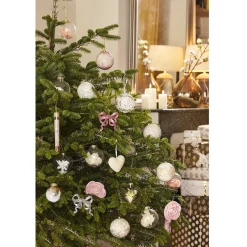 Gifi Boule de Noël en verre transparent et dentelle blanche^ Décoration Sapin