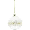 Gifi Boule de Noël en verre transparent perle et ligne dorée et blanche^ Décoration Sapin