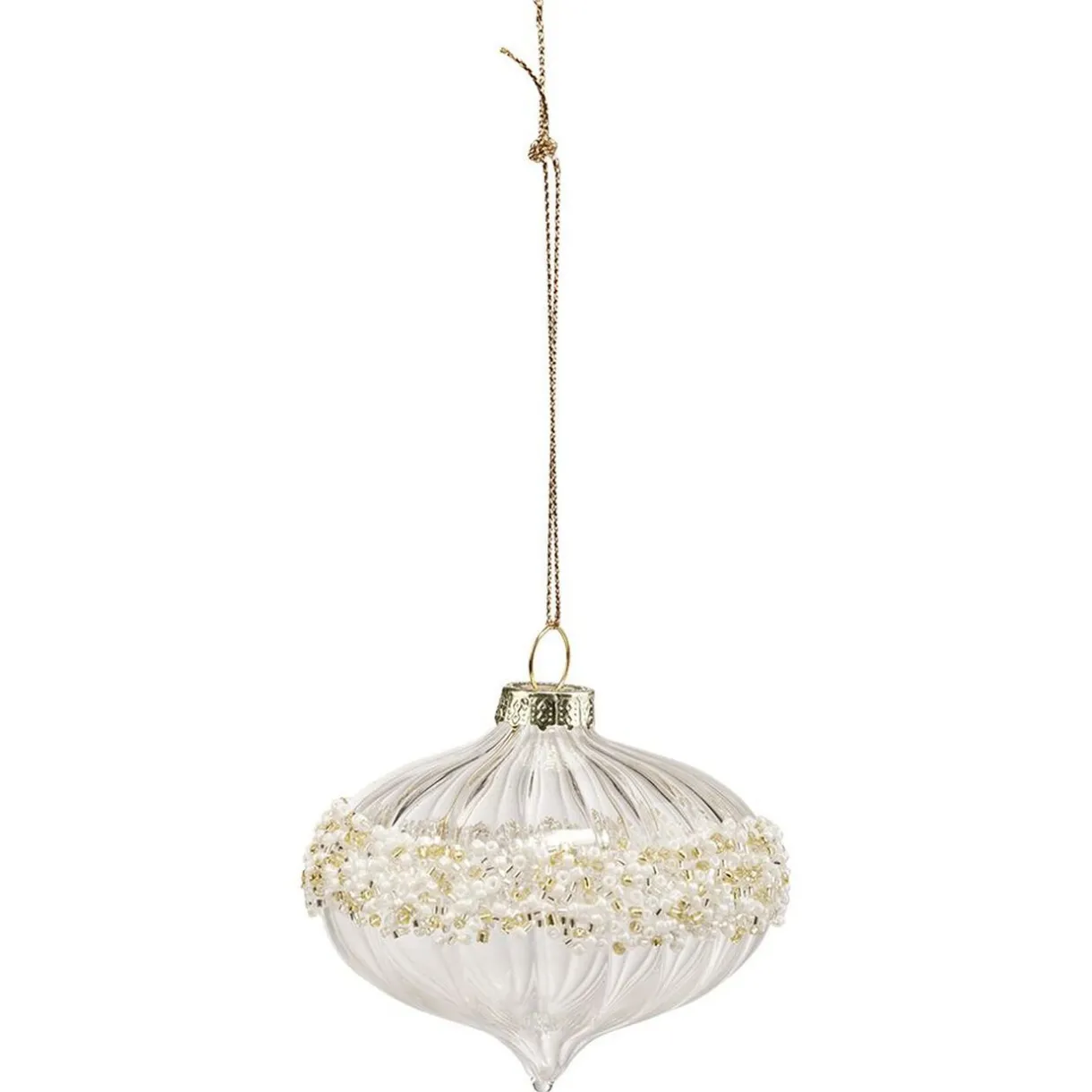 Gifi Boule de Noël en verre transparent avec bandeau décor perles^ Décoration Sapin