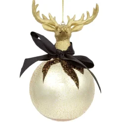 Gifi Boule de Noël en verre tête de renne doré Ø8 cm^ Décoration Sapin