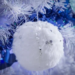 Gifi Boule de Noël fausse fourrure blanche pailletée Ø8 cm^ Décoration Sapin