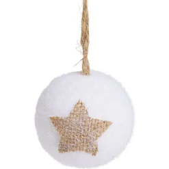 Sale Gifi Boule de Noël floquée blanc étoile jute Ø6cm x4