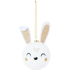 Gifi Boule de Noël forme tête lapin blanc et doré Ø8xH13cm^ Décoration Sapin