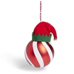 Online Gifi Boule de Noël motif spirale et bonnet Père Noël ou lutin Ø8cm H11cm