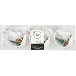 Gifi Boule de Noël paysage argenté bois et paillettes Ø8 cm x3^ Décoration Sapin