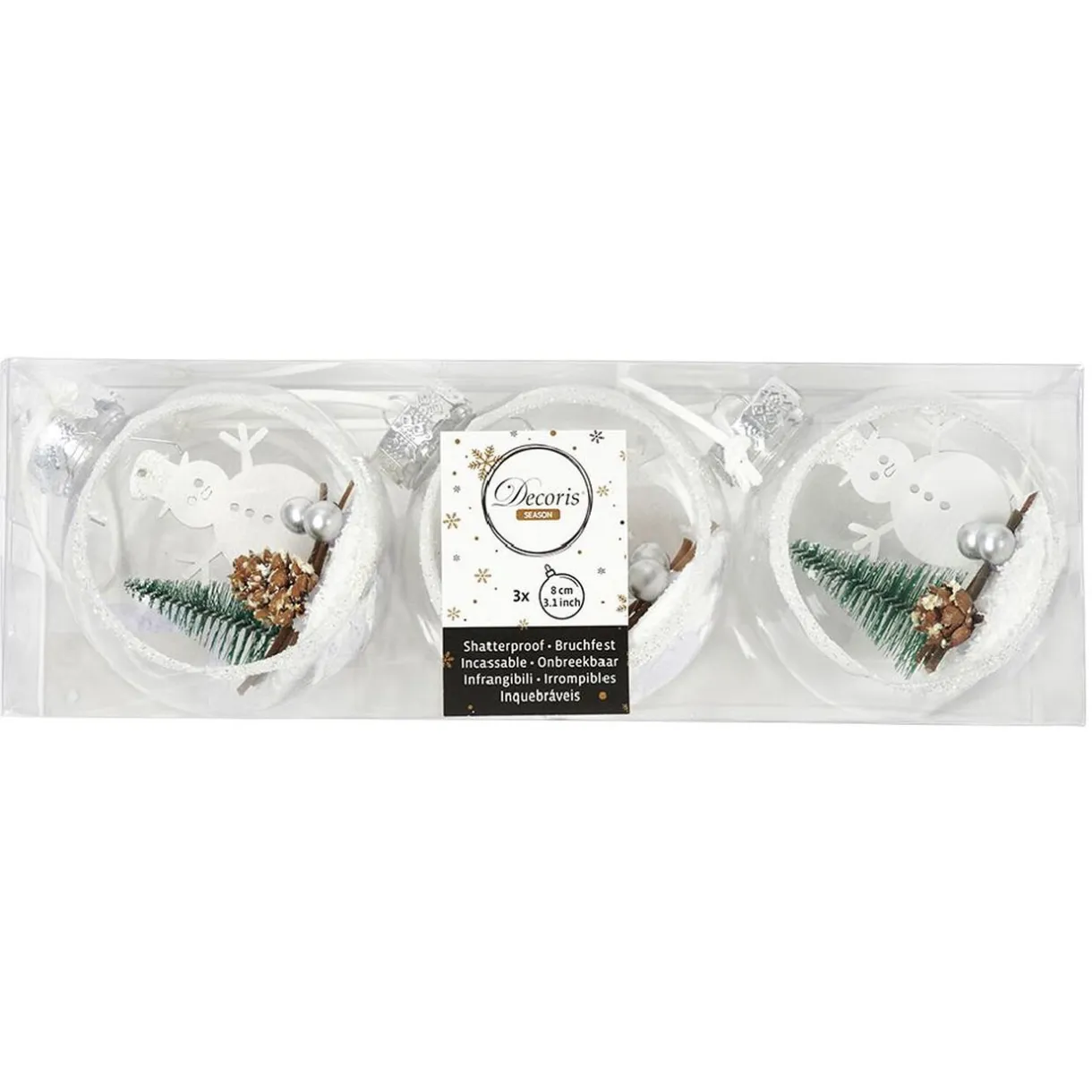 Gifi Boule de Noël paysage argenté bois et paillettes Ø8 cm x3^ Décoration Sapin