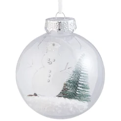 Gifi Boule de Noël paysage argenté bois et paillettes Ø8 cm x3^ Décoration Sapin