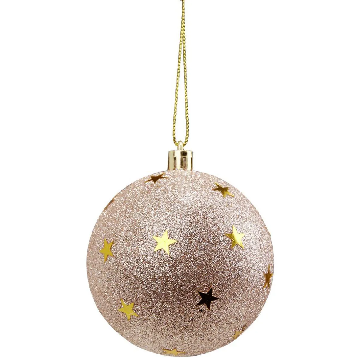 Gifi Boule de Noël rose pailletée motif étoiles dorées Ø8cm^ Décoration Sapin