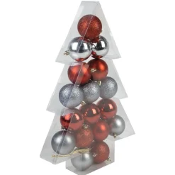 Hot Gifi Boule de Noël rouge gris brillant mat x17