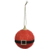 Gifi Boule de Noël rouge pailleté avec ceinture noir et doré^ Décoration Sapin