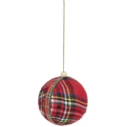 Gifi Boule de Noël tissu tartan rouge et vert Ø8cm^ Décoration Sapin