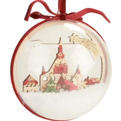 Discount Gifi Boule de Noël transparente déco village rouge