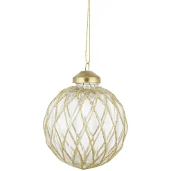 Outlet Gifi Boule de Noël transparente quadrillage doré Ø8 cm