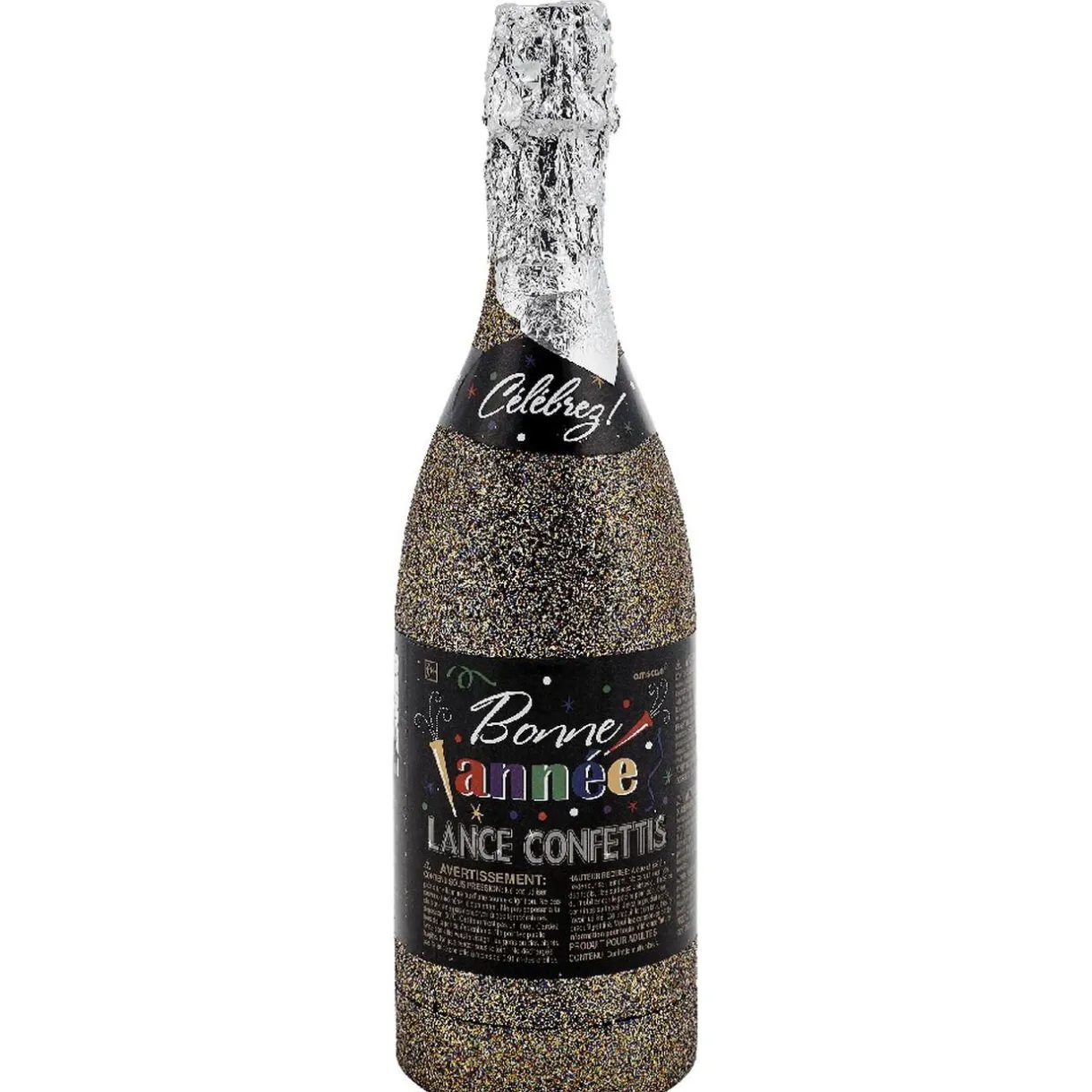 Outlet Gifi Bouteille confettis noir doré H. 32 cm