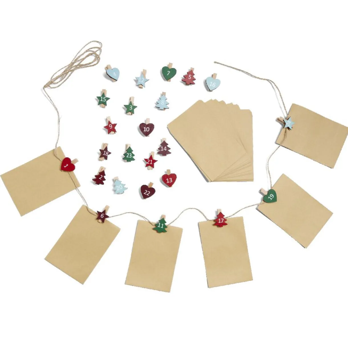 Gifi Calendrier de l'Avent à remplir avec pinces en bois et sachets 24 pièces^ Loisirs Créatifs Et Emballage Cadeau