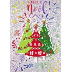 Gifi Carte Joyeux Noël argenté motif sapin vert^ Loisirs Créatifs Et Emballage Cadeau