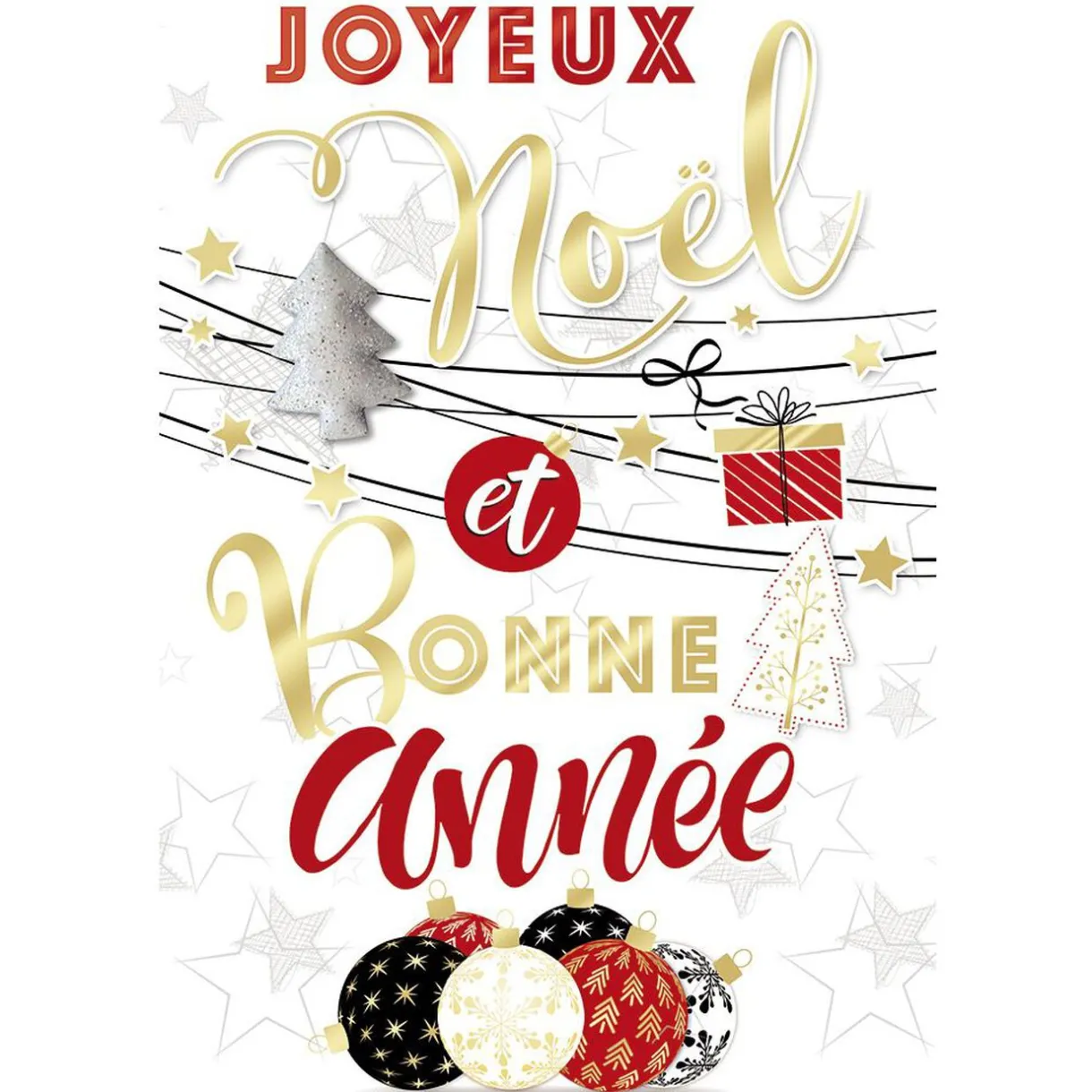 Gifi Carte Joyeux Noël et Bonne année motif guirlande boule blanc et rouge^ Loisirs Créatifs Et Emballage Cadeau