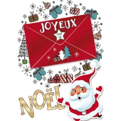 Gifi Carte Joyeux Noël porte billet motif cadeaux Père Noël rouge et blanc^ Loisirs Créatifs Et Emballage Cadeau