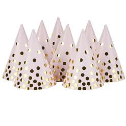 Sale Gifi Chapeau de fête rose à poids doré en carton x 8