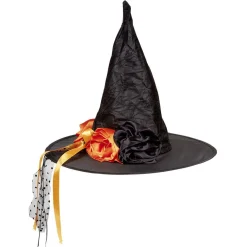 Sale Gifi Chapeau de sorcière noeud fleur noir orange H41 cm