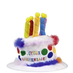 Outlet Gifi Chapeau Joyeux Anniversaire fausses bougies et plumes multicolores
