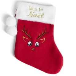 Hot Gifi Chaussette de noël "Mon 1er Noël" rouge et blanche 19x25cm