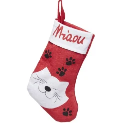 Gifi Chaussette de noël motif chat en texttile^ Décoration Sapin