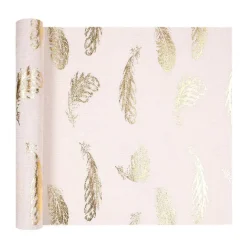 Best Gifi Chemin de table intissé rose plumes doré