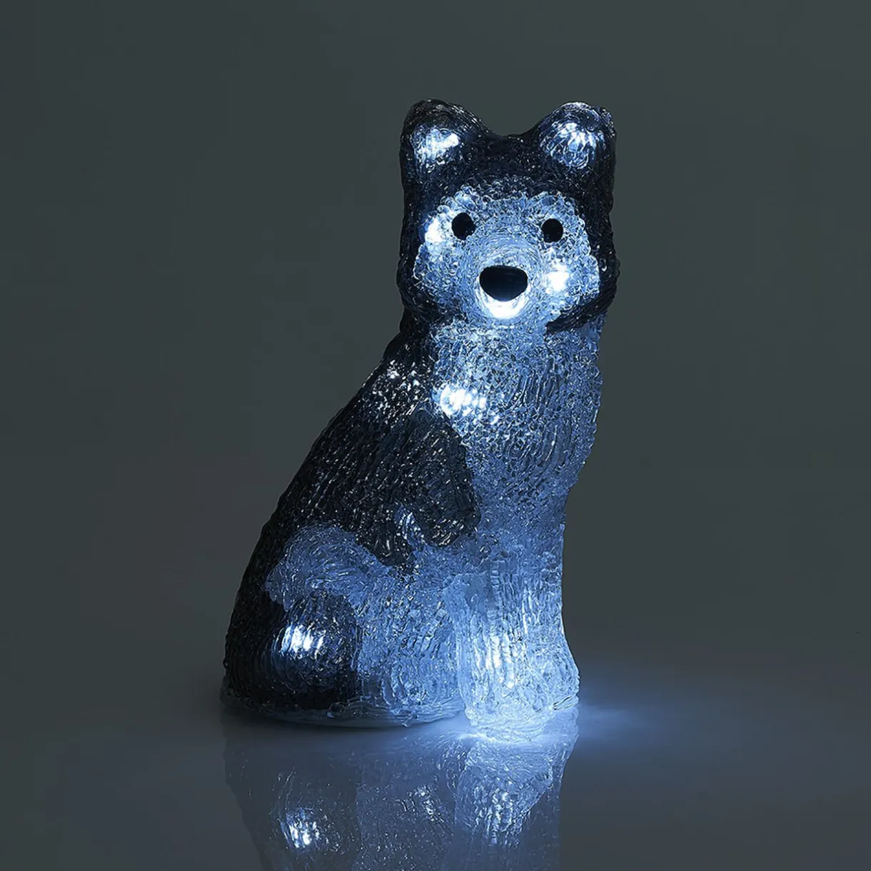 Gifi Chien husky assis lumineux 12 LED blanc froid H17 cm^ Décoration Extérieure De Noël