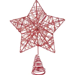 Gifi Cimier tête de sapin Noël forme étoile métal rouge avec corde torsadée^ Décoration Sapin