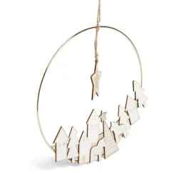 Gifi Couronne à suspendre village de Noël doré^ Décoration Sapin