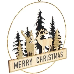 Gifi Couronne de Noël lumineuse métal et bois doré à suspendre^ Décoration Extérieure De Noël