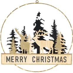 Gifi Couronne de Noël lumineuse métal et bois doré à suspendre^ Décoration Extérieure De Noël