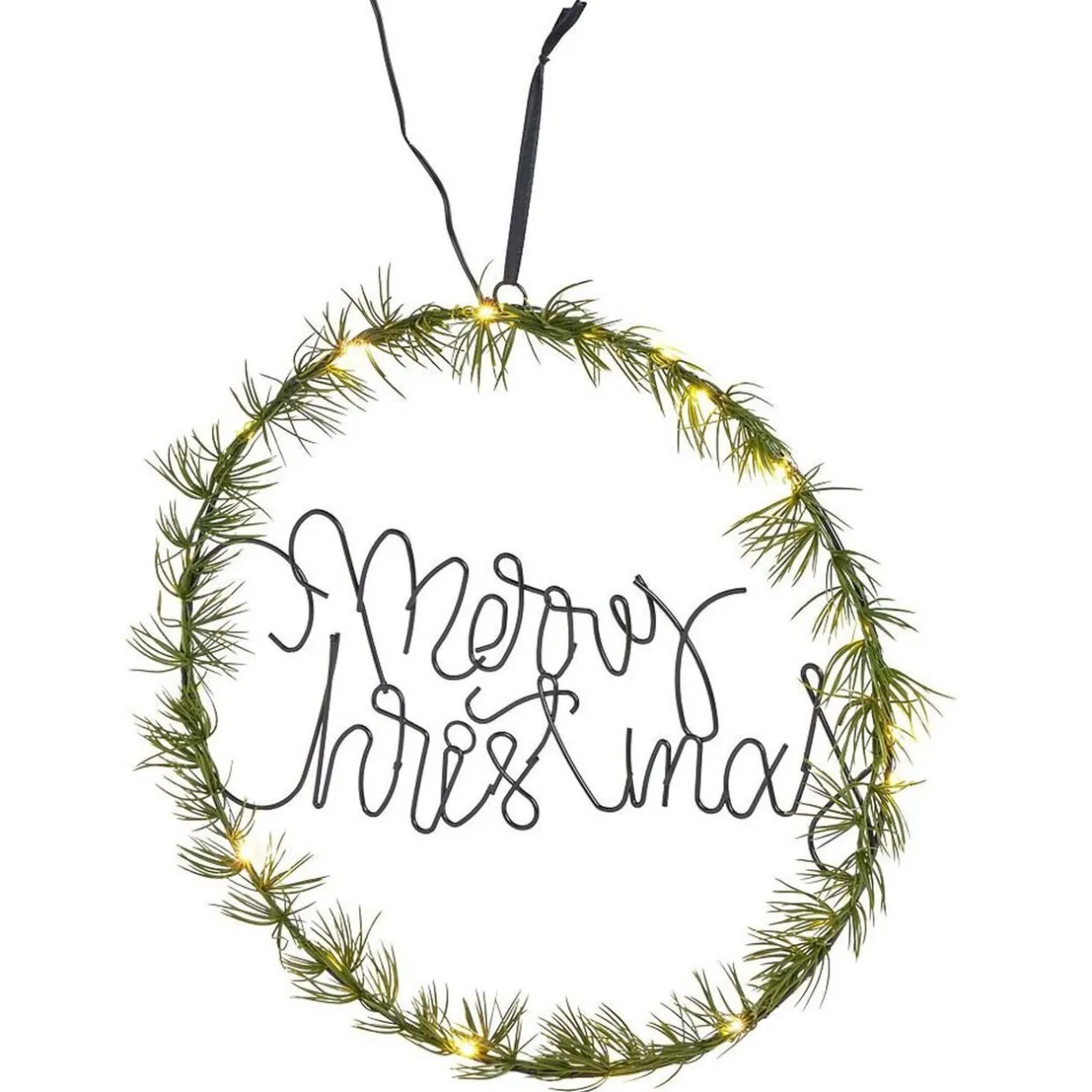 Gifi Couronne de Noël lumineuse effet branche de sapin Merry Christmas 20LED blanc chaud Ø36cm^ Décoration Extérieure De Noël