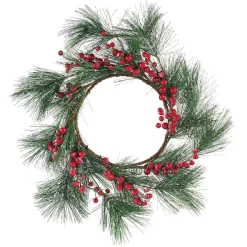 Gifi Couronne de Noël ronde branche sapin vert et baies rouges^ Loisirs Créatifs Et Emballage Cadeau