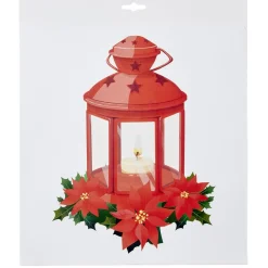 Gifi Déco fenêtre électrostatique lanterne rouge avec fleurs L31xH32 cm^ Décoration De Fenêtre