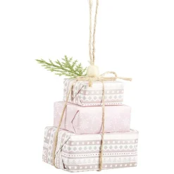 Gifi Décoration à suspendre cadeaux en papier rose et blanc H.10 cm^ Décoration Sapin