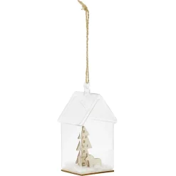 Gifi Décoration à suspendre maison en verre avec sapin en bois H12cm^ Décoration Sapin