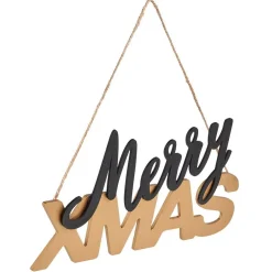 Clearance Gifi Décoration à suspendre Merry Xmas bois noir et doré 30xH15,5cm