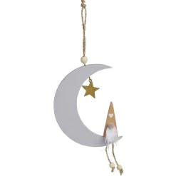 Gifi Décoration à suspendre Noël en bois lune et gnome H25cm^ Décoration Sapin