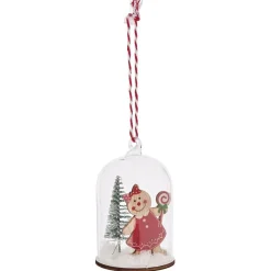 New Gifi Décoration à suspendre pain d'épices sous cloche verre et bois Ø5xH7,5cm