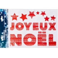 Gifi Décoration de fenêtre inscription Joyeux Noël étoiles rouges^ Décoration De Fenêtre