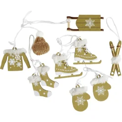 Gifi Décoration de Noël à suspendre forme traineau et vêtements en bois x6