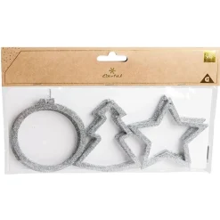 Gifi Décoration de Noël à suspendre étoile/sapin/boule argenté x6^ Décoration Sapin