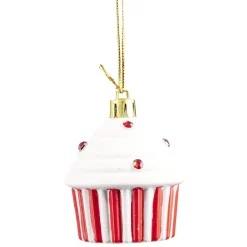 Gifi Décoration de Noël cupcake à suspendre rouge et blanc H.6 cm^ Décoration Sapin