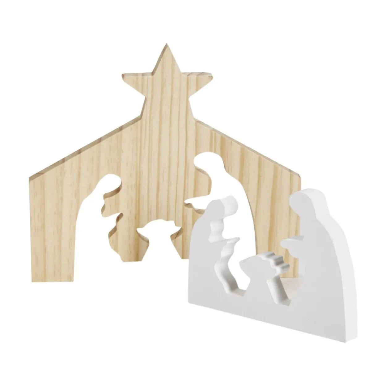 Outlet Gifi Décoration de Noël nativité en bois 2 parties H19,5cm