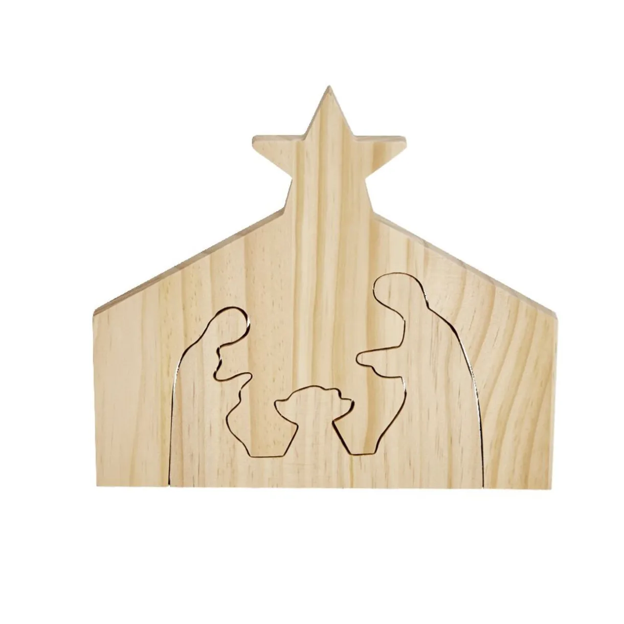 Outlet Gifi Décoration de Noël nativité en bois 2 parties H19,5cm