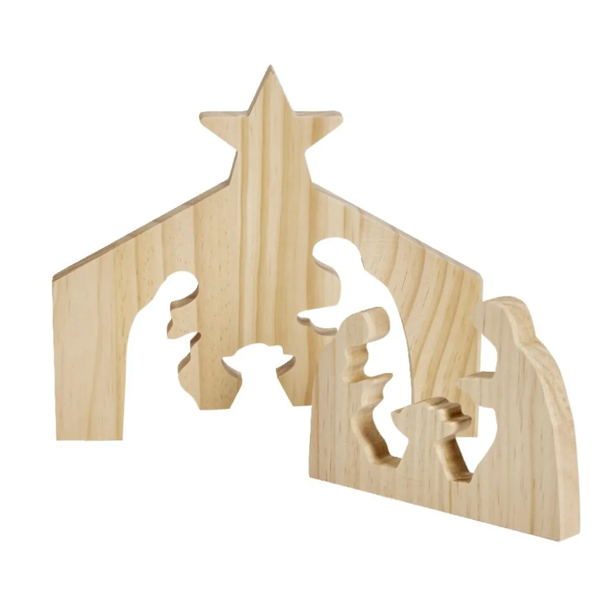Outlet Gifi Décoration de Noël nativité en bois 2 parties H19,5cm