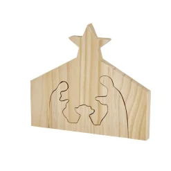 Outlet Gifi Décoration de Noël nativité en bois 2 parties H19,5cm