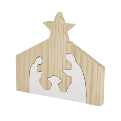 Outlet Gifi Décoration de Noël nativité en bois 2 parties H19,5cm